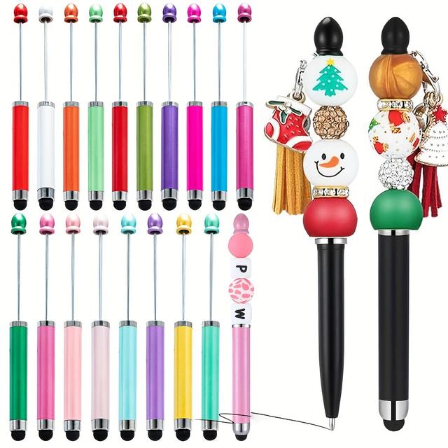 TEMU 20pcs Multicolor Plastic Stylus Beadable Pens 2 In 1 Stylus Bead Pen Black Ink With Stylus Tip For Diy Christmas Making Gift Office School Supplies