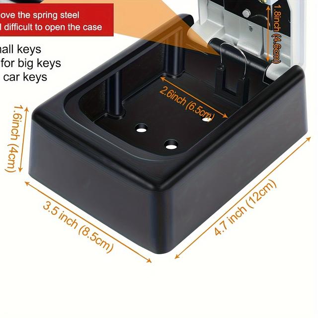 TEMU Wall Mounted Key Box For Home, Waterproof And Security Key Lock Box With Combination Lock, Large Capacity Outdoor Key Lock Cabinet For Keys, Black