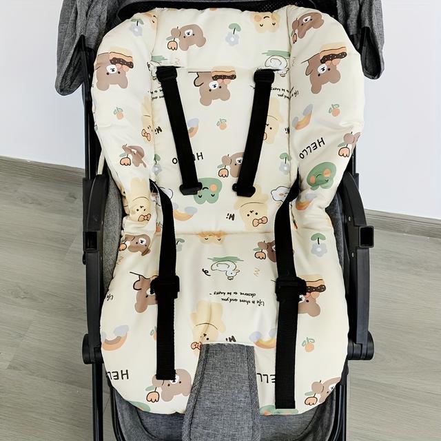 TEMU Breathable Car Seat Cushion - Cotton Liner With Adorable Bear & , Fits Strollers, High Chairs, And Car Seats, Light Beige With Black Straps, Car Accessory | | Adjustable Straps