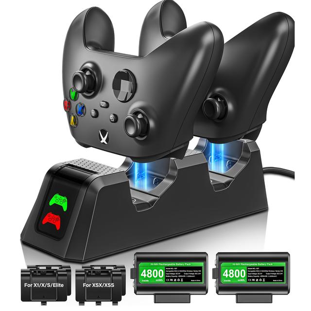 TEMU Charger Station With 2 Packs 4800mwh Rechargeable Battery For |s/for // Controller, Charging Dock With 4 Packs Covers