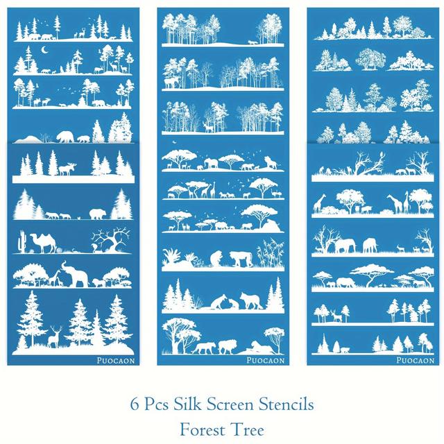 TEMU 6 pochoirs en soie polyester PUOCAON pour polymère, forêt et pin pour la fabrication de bijoux, modèles de création de boucles d'oreilles