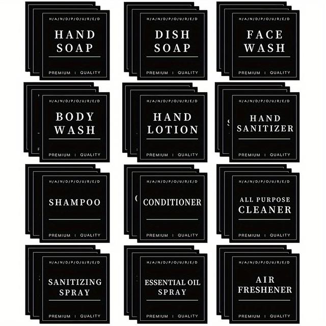 TEMU 36 Etiketten für Flaschen, inklusive Aufkleber für Handseife, Shampoo- und Spülungsdosen, ablösbare Badezimmeretiketten für Glas- oder Plastikflaschen