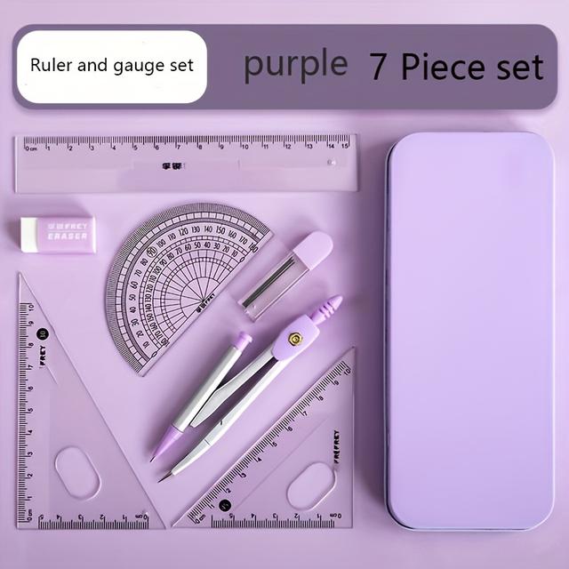 TEMU 7-in-1 Sturdy Measuring And Drawing Kit – Ideal For And Professionals, Guarantees Accuracy And With Compass, Protractor, Ruler, And Eraser Included