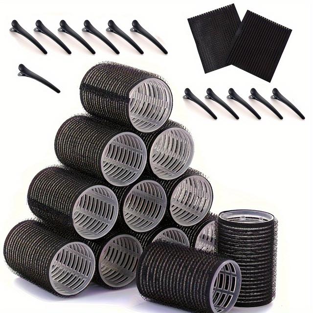 TEMU Jumbo Curlers Hair Curlers 26pcs/set Self Holding Hair Curlers Kit, Includes 12 Curlers And 12 Clips/2 Square Hair Fringe Stickers Hair Bangs Additions Hair Curlers For Hairstyle, Curlers