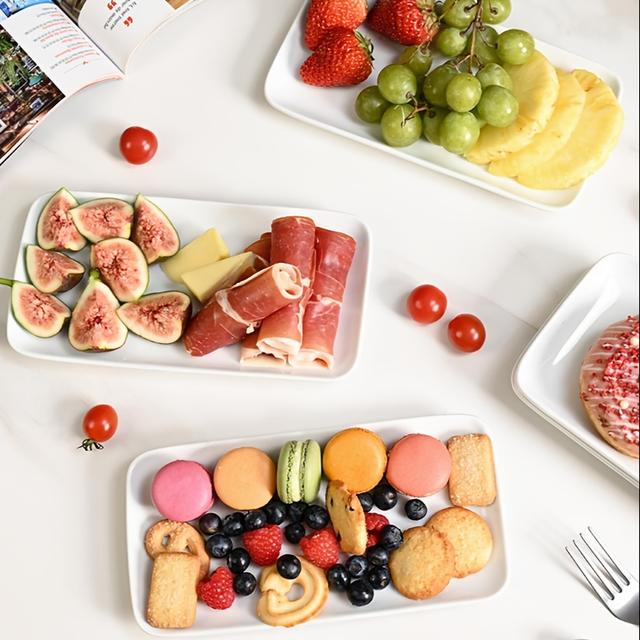TEMU Set Of 6 Porcelain Dinner Plates, Rectangular Serving Dishes, Length 23.5 Cm X Width 12 Cm, Ideal Small Plates For Desserts, Cakes, Sushi, Salads, Antipasti, Essential Kitchen Items