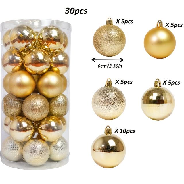 TEMU 6cm/2.36インチ ゴールデンクリスマスボール 30個 クリスマスツリートップ装飾 ショッピングモール窓飾り パーティーバンケットホール ク