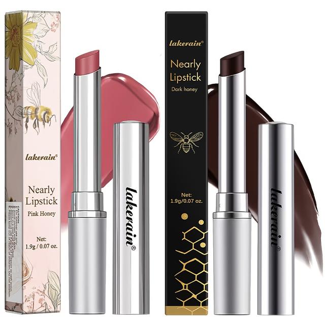 TEMU طقم مكياج شفاه " Honey" مكون من 2 أحمر شفاه باللونين الوردي والأسود، بلسم شفاه بلون مع تركيبة مرطبة شفافة، لمسة نهائية طبيعية، وترطيب للشفاه الجافة