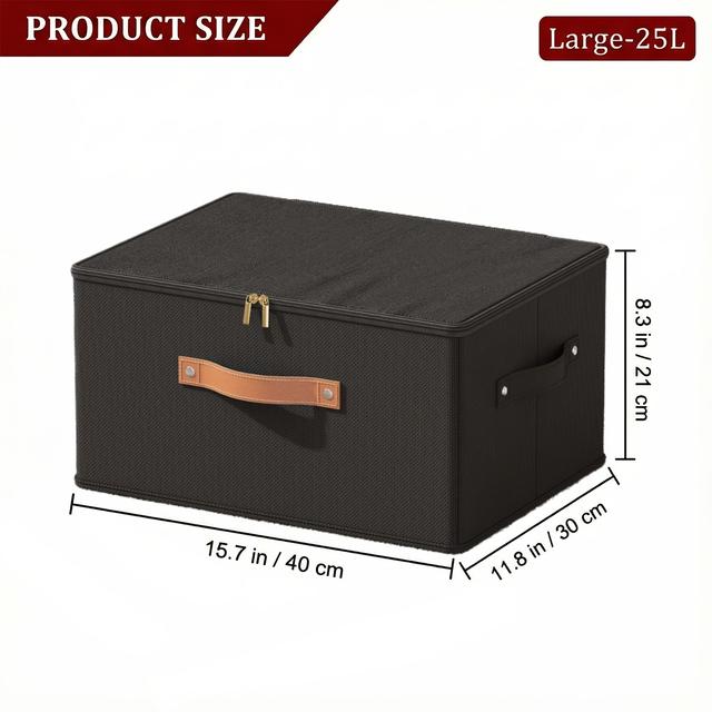 TEMU 1pc Black Oxford Cloth Storage Box With Lid | Multipurpose Organizer For Clothes, Toys, Cosmetics, Hats - Vintage Style, Under-bed Storage