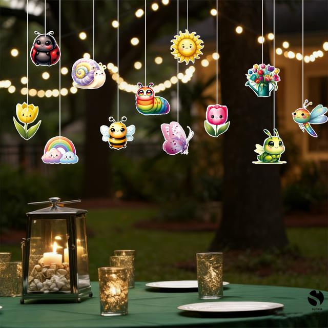 TEMU 12pcs Spring Flower And Insect Hanging Decorations | Suitable For Back-to-school Classroom Decor, Spring Themed Parties, Insect-themed Birthday Decor, Home Decor, Featherless Paper Crafts