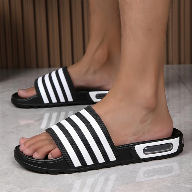 TEMU Chaussons à pour hommes, avec un design à bandes sur la surface, semelle antidérapante et résistante aux chocs, antichute et durable, et polyvalents