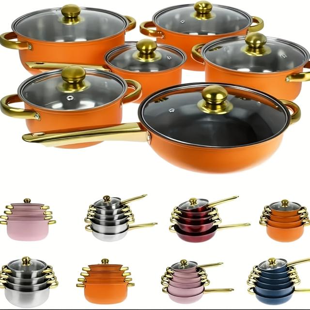 TEMU Durable Steel Cookware Featuring Thick Bases, Essential Kitchen Pots And Pans Set Including 6 Pots And 6 Lids, Compatible With For All Types Of Stoves