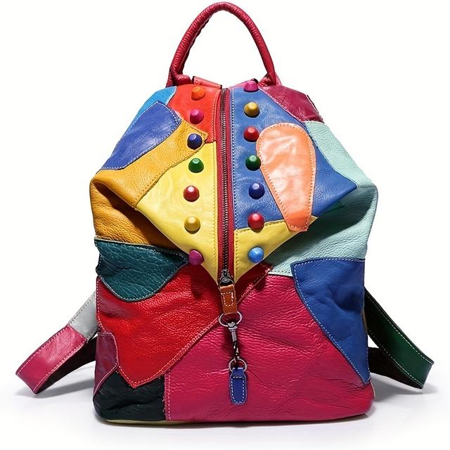 TEMU New Large-capacity Fashionable Versatile Stylish Color-block Shoulder Crossbody Handbag Multi-functional Backpack