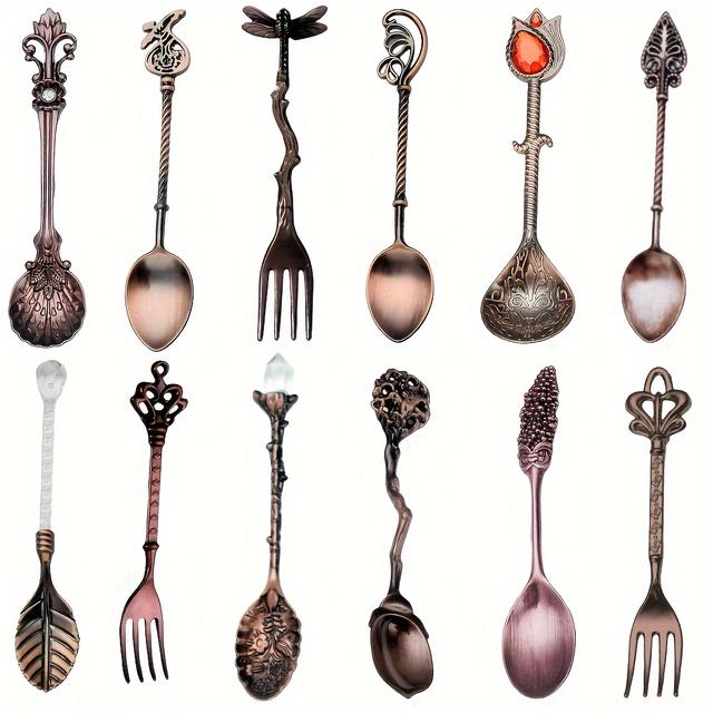 TEMU Juego de 12 Piezas de Tenedores y Cucharas Retro para Restaurantes, Cafeterías, Heladerías, Mermeladas y Hoteles