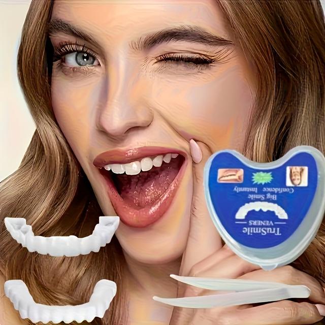 TEMU Half Set Of Comfortable Fitting Dental Veneers, Unisex White Dental Additions, Halloween And Christmas Party Decorations, Enhancing A Smile - Decorative False Teeth