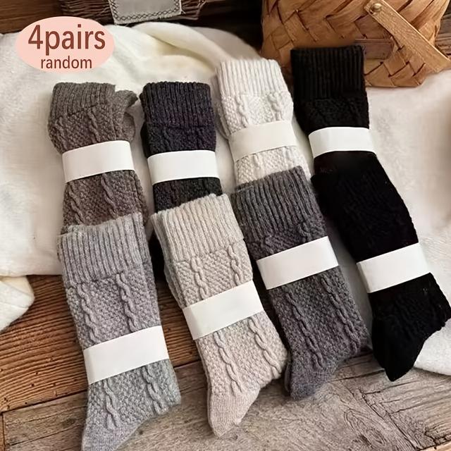 TEMU 4-Pary/8-Par Wielorozmiarowe Japońskie Stylowe Uniwersalne Jednokolorowe Wytłaczane Skręcane Ciepłe Skarpety Za Kostkę
