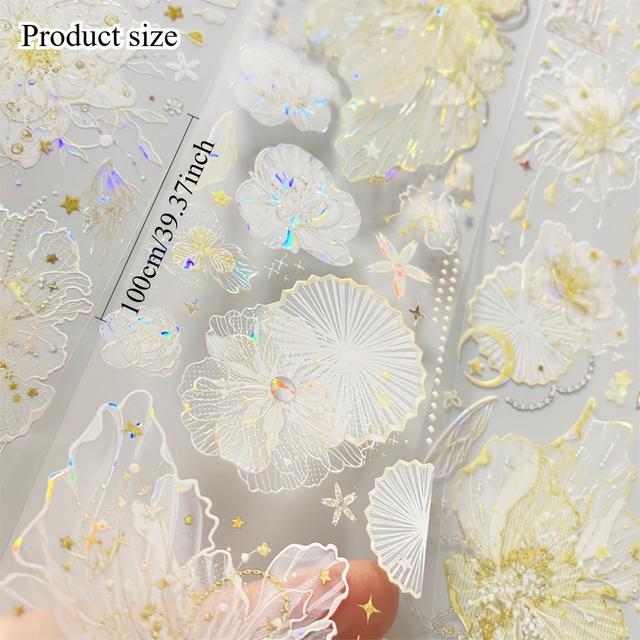 TEMU 1 Roll Shimmery Floral Washi Tape, 6cm X 100cm, Self-adhesive Pet Material, Irregular Flower Patterns For Scrapbooking, Journaling, Crafting - Single Use On Wood, Plastic, Glass, Metal Surfaces