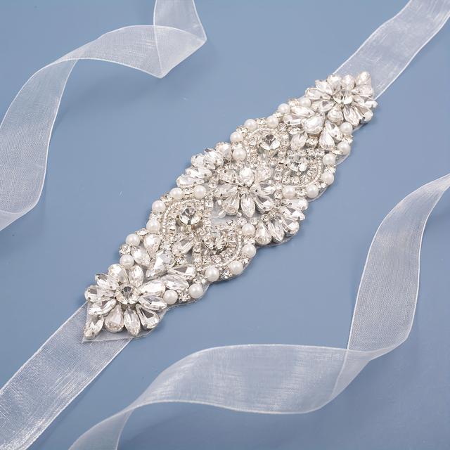 TEMU A Luxurious And Versatile Bridal Belt With Rhinestones, Perfect For Wedding Dresses And Formal Attire, Featuring Intricate Hand-sewn Details