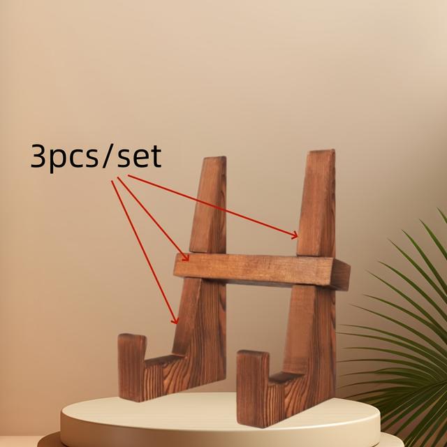 TEMU 3pcs Set Of Handcrafted Wooden Recipe Stands, Suitable For Kitchen Countertops, Recipe Book Displays, Plate Racks, Bowl Showcases, Wooden Easels, And Vinyl Record Displays