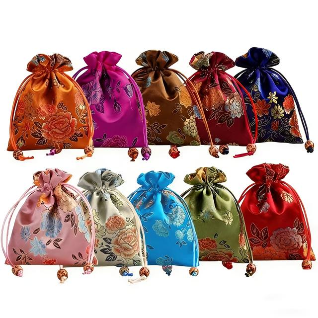TEMU A Stylish Set Of 10 Assorted Embroidered Gift Bags - Perfect Drawstring Bags For Jewelry, Sweets, And , Jewelry Boxes
