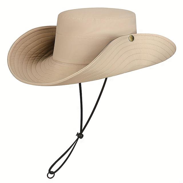 TEMU 1pc FOCUSONHOME Herren stilvolle schwarze breitrandige Mütze mit aufgeweiteter Kante - strapazierfähiges Polyester, perfekt für Outdoor-Aktivitäten, Angeln und Freizeitkleidung, Anglermütze