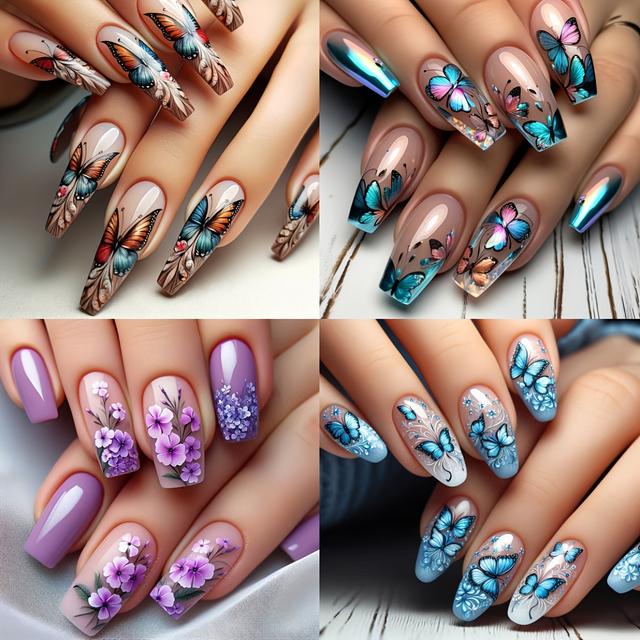 TEMU 96pcs Press-on Nails In 10 Styles - Easy Application & Removal, New Year & Seasonal Celebrations, Glossy Finish, Removable Nail Se