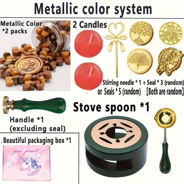 TEMU Zestaw do pieczęci woskowych w stylu vintage z garnek do topienia wosku, okrągły wosk i drewnianą rączką