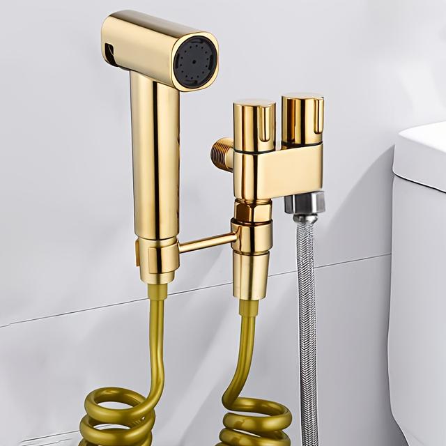 TEMU Golden Toilet Companion New Stainless Steel Urinal Flush Valve Handheld Powerful Water Flow Flush Spray Base Bracket Wall-mounted Adjustable Golden And Silvery Color Options