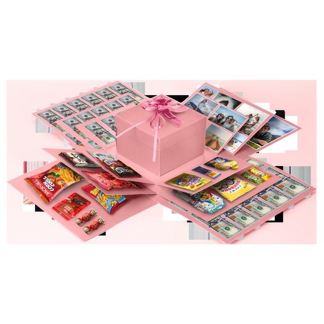 TEMU Gift For Her/him Light Pink Explosion Surprise Snack Explosion Box Thick Hard Board Material Scrapbooking Gift Box For Anniversaries Festival Gifts