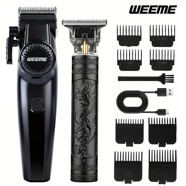 TEMU WEEME 3pcs/2pcs Máquina de Cortar Cabelo para Homens, Kit de Presente de Barbearia Completo, Aparador Profissional Sem Fio com Lâmina T e de Folha, Display LCD, Kit de Barbeiro para Homens ()