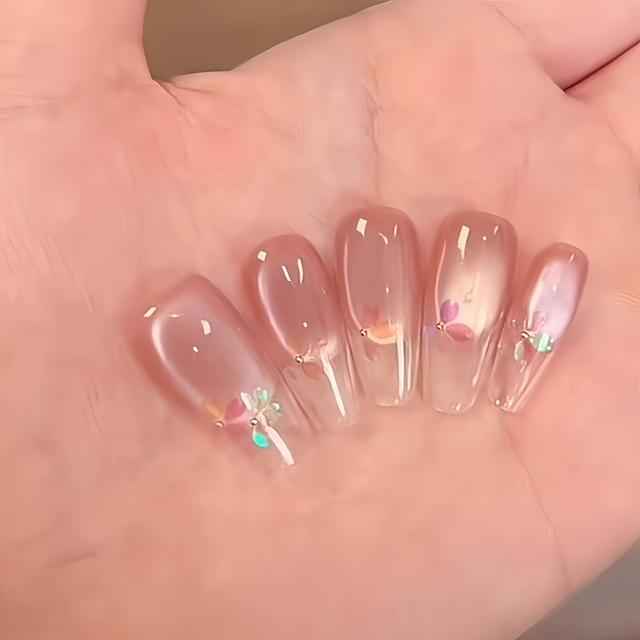 TEMU 10st Ljusavslappnande Handgjorda Aurora Körsbärsblomma Bärbara Nagel Cat Eye Gradient Kronblad Nagelplatta