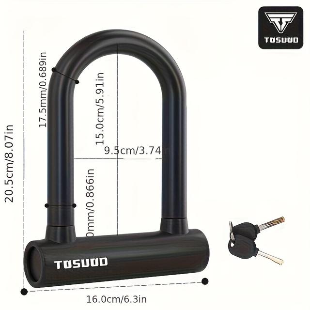 TEMU Tosuod 1pc High-security Heavy-duty Steel U-lock Padlock - Anti-theft, Anti-cut, Anti-drill - For Motorcycles, Electric Bikes, Scooters, Glass Door Entrances