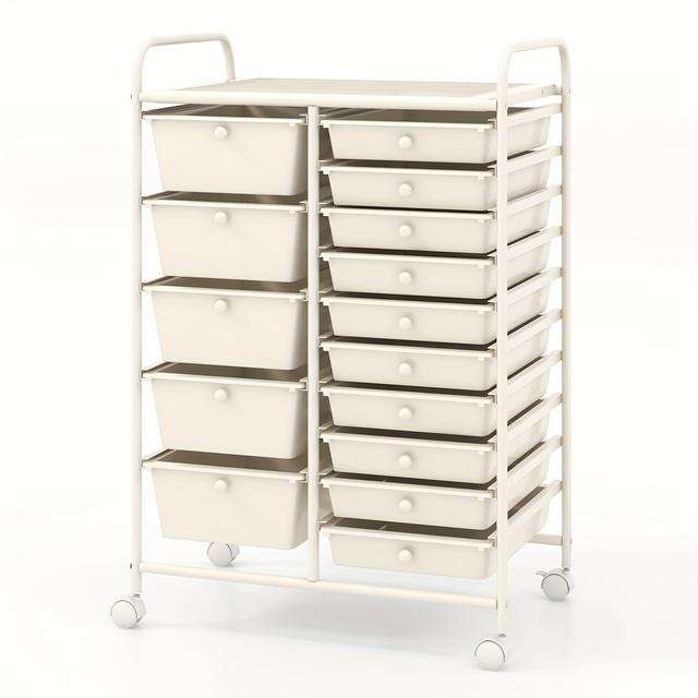 TEMU Carro de Cajones Rodante de 15 Niveles: Cajones Extraíbles, Ruedas Bloqueables - Organiza Libros/Papelería, Multiusos para Hogar/Oficina//Manualidades, Multicolor