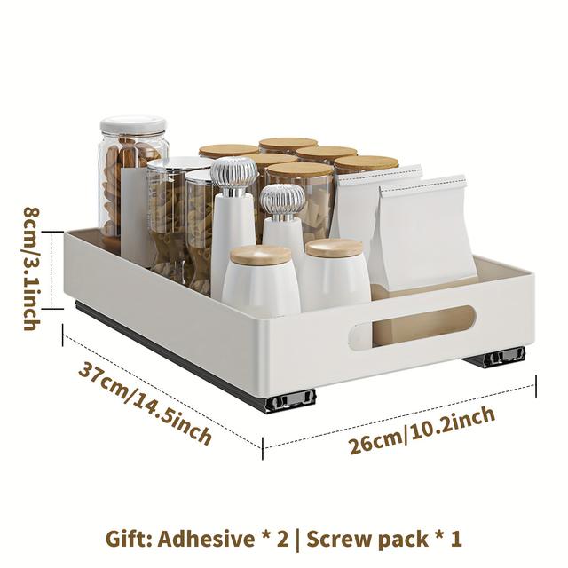 TEMU Metal Pull-out Cabinet Organizers With Varnished Finish – Rust Resistant, Multifunctional Kitchen Storage Solution, Large Capacity, Space-saving Design With Smooth Silent Slide Function