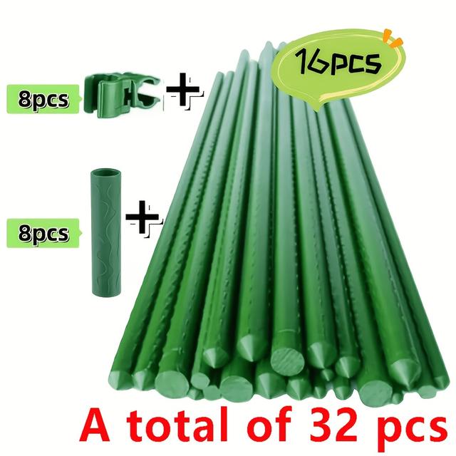 TEMU 32pcs Set Of Coated Vegetable And Fruit Support Rods, Including 16 Additions, Suitable For Vegetables, Fruits And Vines, Flower Growth, Climbing And Fixing