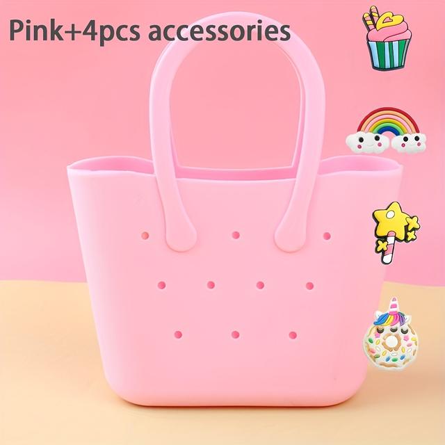 TEMU 1 Beach Tote Bag + 4 Decorative Additions, A Silicone Hole Bag, Stylish Handbag