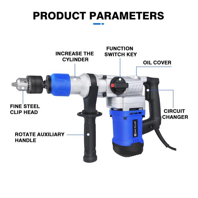TEMU Electric Hammer Drill And Concrete Breaker - Includes A Set Of Corded Drill Bits, Features 6j Impact Power And A 360° Rotating Handle, Suitable For Brick, Wood, Steel, And Masonry.