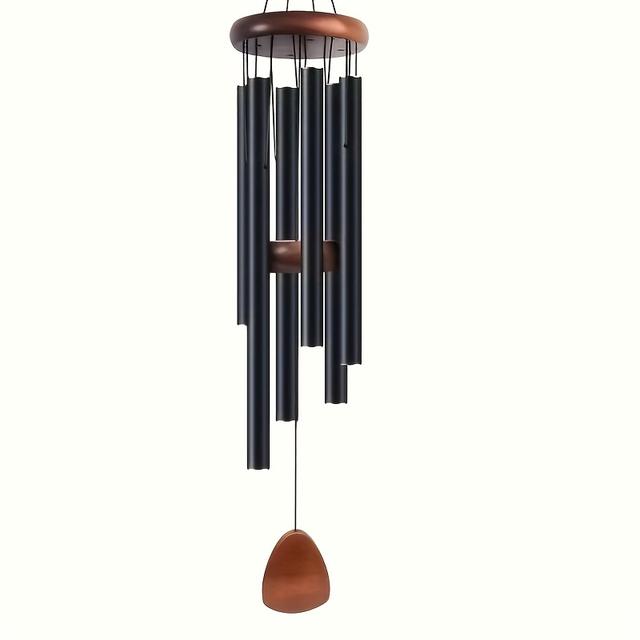 TEMU 1 Black Metal Wind Chime - Zen-inspired Outdoor And Garden Decor With Cascading Tubes, Pleasant Sound, And Hanging Wind - Suitable For Patio, Courtyard, Or As A Gift, Usable In All