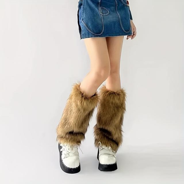TEMU 1 Pair Of Women's Y2k Style Women's Plush Leg Warmers - Comfortable, Stretchy Knee-high Socks For Looks