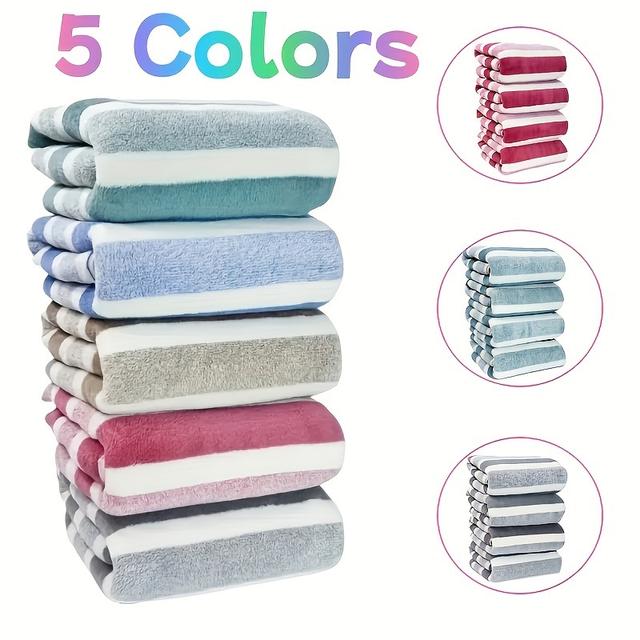 TEMU 5-piece Ultra- Fleece Towel Set - Quick-dry, Striped For Shower, Sports, Travel & Yoga - Fabric, 280gsm