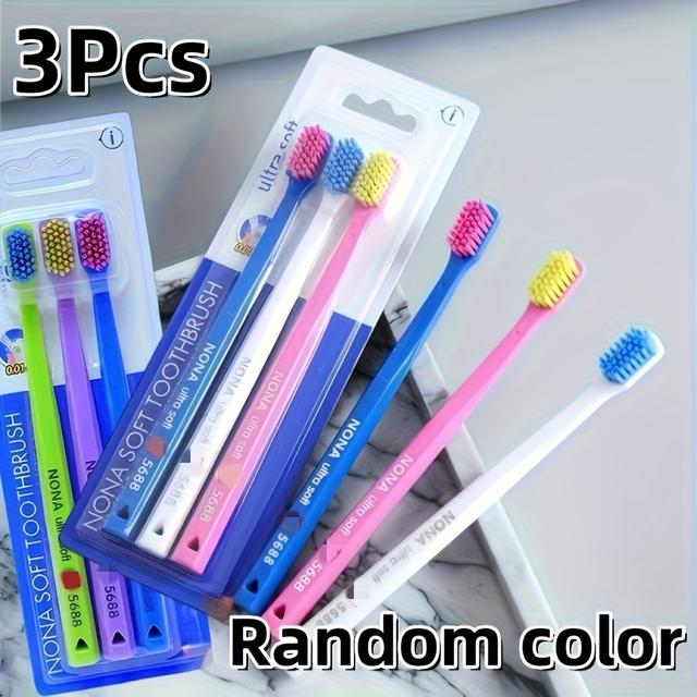 TEMU 3pcs Random Super Soft Toothbrush With Compact Head, Polypropylene Bristles, Foul Odor Design, Protect The Gums, Suitable For Adults - Men And Women's Toothbrush Set