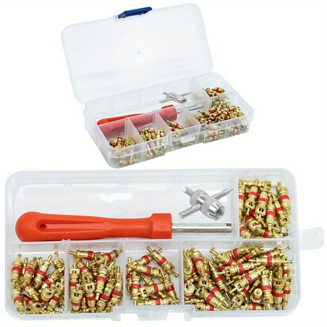 TEMU Reifenventilkern-Set mit 100 Ventilkerne, 1 Ventilkerner Entfernungswerkzeug und 4-Wege-Ventilverstellwerkzeug für Auto- und Fahrradreparatur