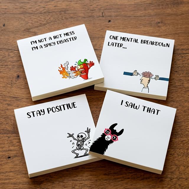 TEMU 4 Stück Lustige Büro Haftnotizen 3X3 Zoll 50 Blatt Lustige Büro Notizblöcke Klebe Lustige Büro Haftnotizen für Schule Büro Haushaltswaren Studenten Lehrer Geschenk