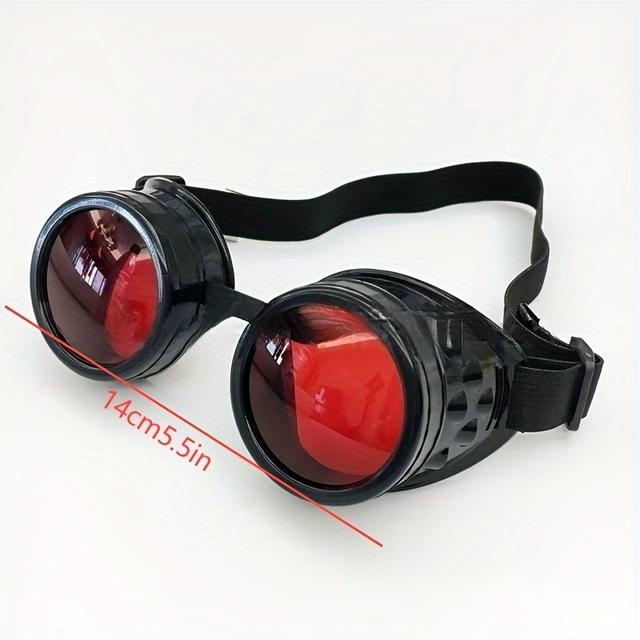 TEMU Set - 2pcs, Red Lens Gothic Party Eyewear, Black Frame, Plastic, Hand Washable