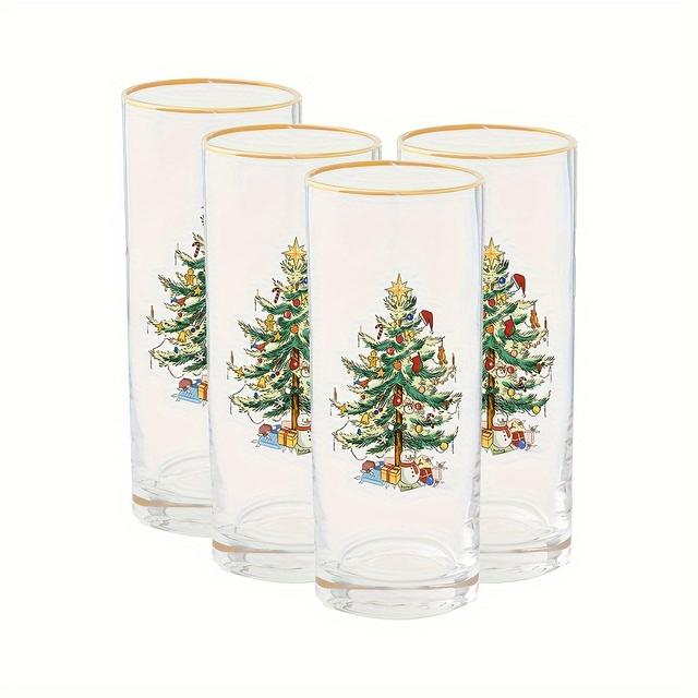 TEMU 2/4/6-teiliges Highball-Glas, Weihnachtsmotiv im klassischen Stil, Premium-Glasware mit dickem Boden, kreative Weingläser, Wachsbecher