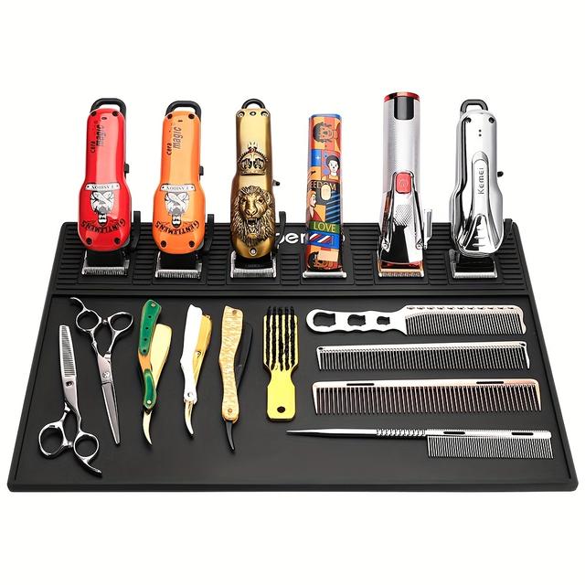 TEMU Magnetic Silicone Barber Tool Organizer Mat, Flexible Silicone Barber Tool Mat, Magnetic Salon Barber Shop Workstation Mat, Non-slip Barber Shop Barber Mat, Black, Single Mat Only