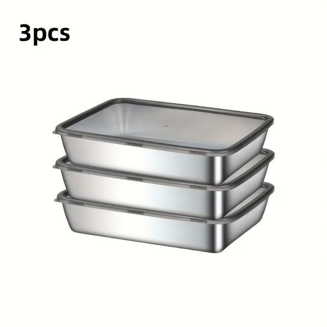 TEMU 3pcs Large Stainless Steel Baking Pan Set With Lid - Rectangular, Easy To Clean, , Perfect For Roasting Vegetables, Meat & More - Ideal For Home And Restaurant Use
