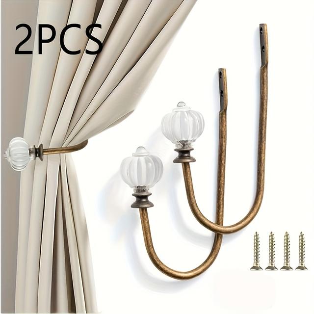 TEMU 2pcs Vintage Pumpkin Curtain Tiebacks - Elegant Decorative Drapery Holdbacks With Screws, Cast Iron & Acrylic, Available In Black Or Bronze Finish, Curtains For Living Room