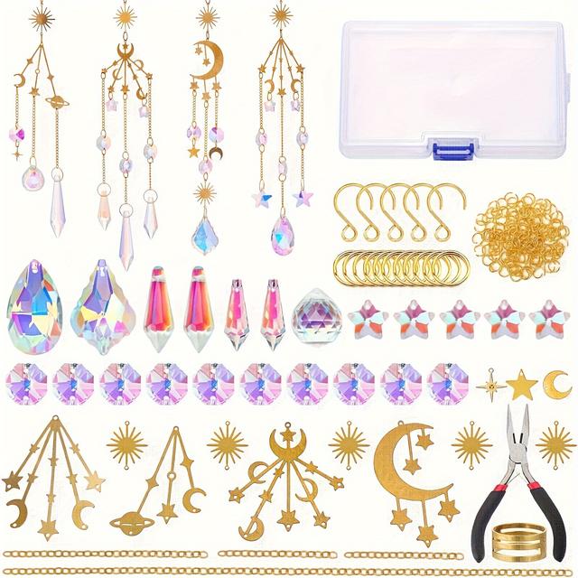 TEMU Diy Kit - 152 Pieces Hanging Solar Window Decorations In , Wind Chime Style, With Glass Prisms And Metal Components, No Power Required