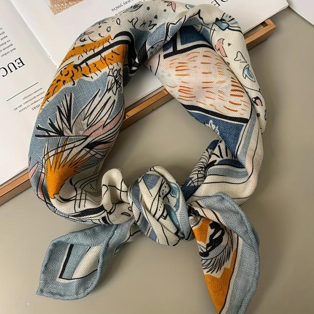 TEMU Ein mehrfarbiger, quadratischer Schal aus 70% Wolle und 30%, perfekt zum Kombinieren mit luxuriösen Accessoires während der Herbst- und Wintermonate.