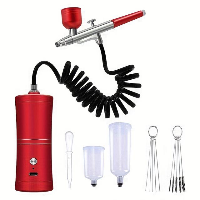 TEMU USB-зарядний набір для аерографу - портативний комплект для нейл-арту, фарбування волосся та рукоділля з насадками 20CC та 40CC та щіточкою для чищення